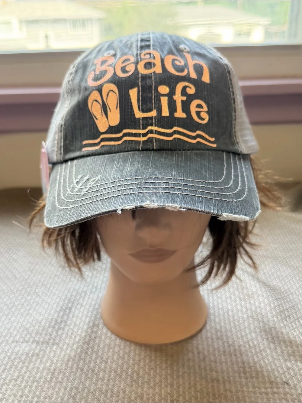 Brand New Handmade Women’s Distressed “Beach Life” Trucker Cap Hat